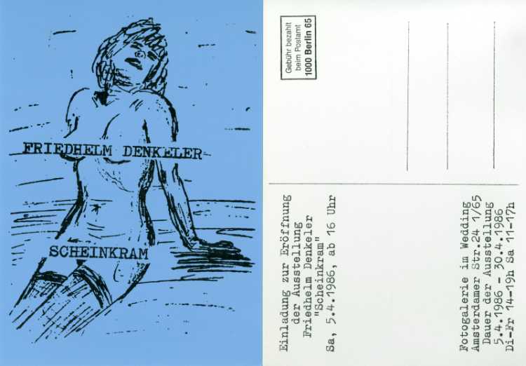 Einladungskarte zur Ausstellung »Friedhelm Denkeler – Scheinkram« in der Fotogalerie im Wedding