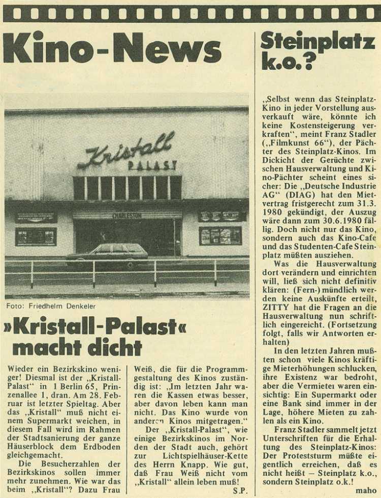 »Kristall-Palast macht dicht«, Stadtzeitschrift »Zitty«, 05/1980