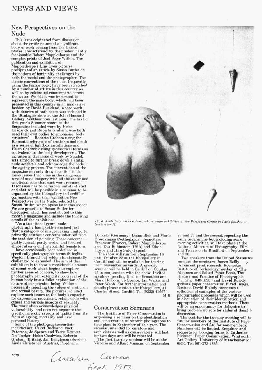 »Creative Camera«, September 1983, zur Ausstellung »New Perspectives on the Nude«, 1983