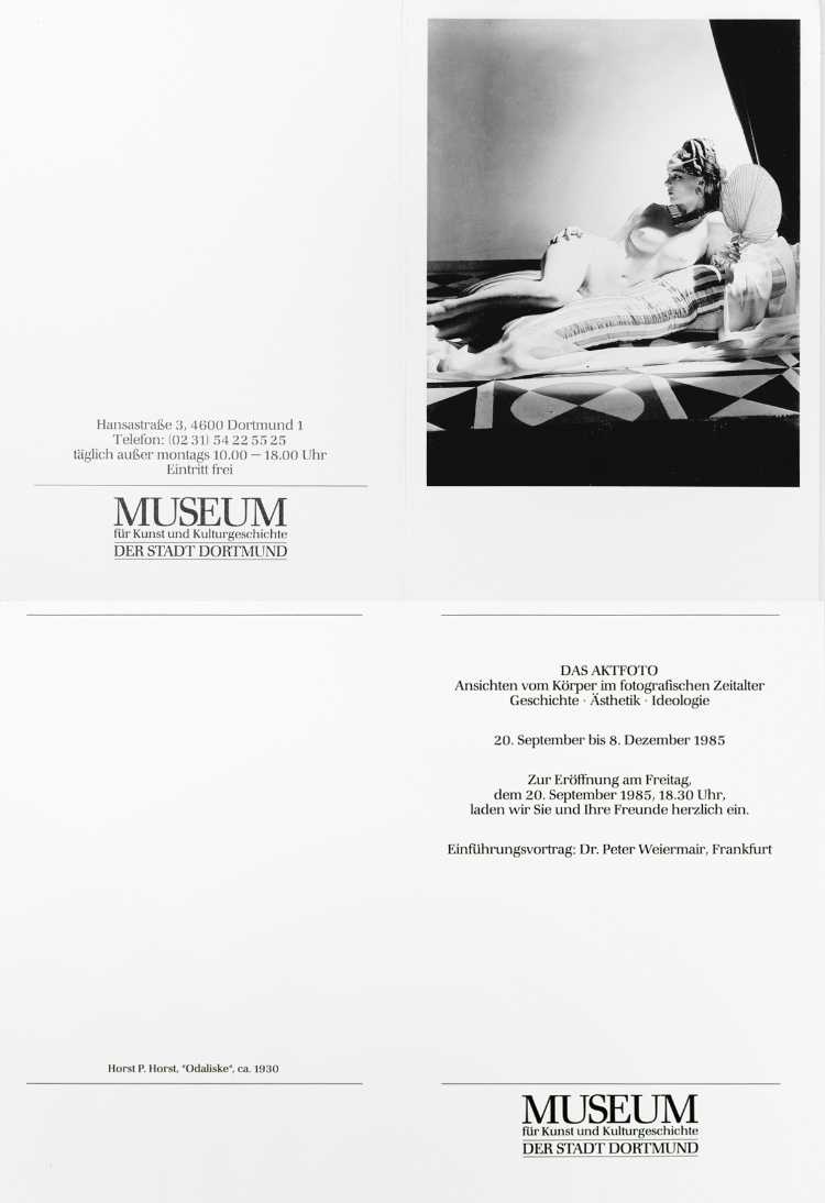 Einladungskarte zur Ausstellung »Das Aktfoto«, Museum für Kunst und Kulturgeschichte, Dortmund, 1985
