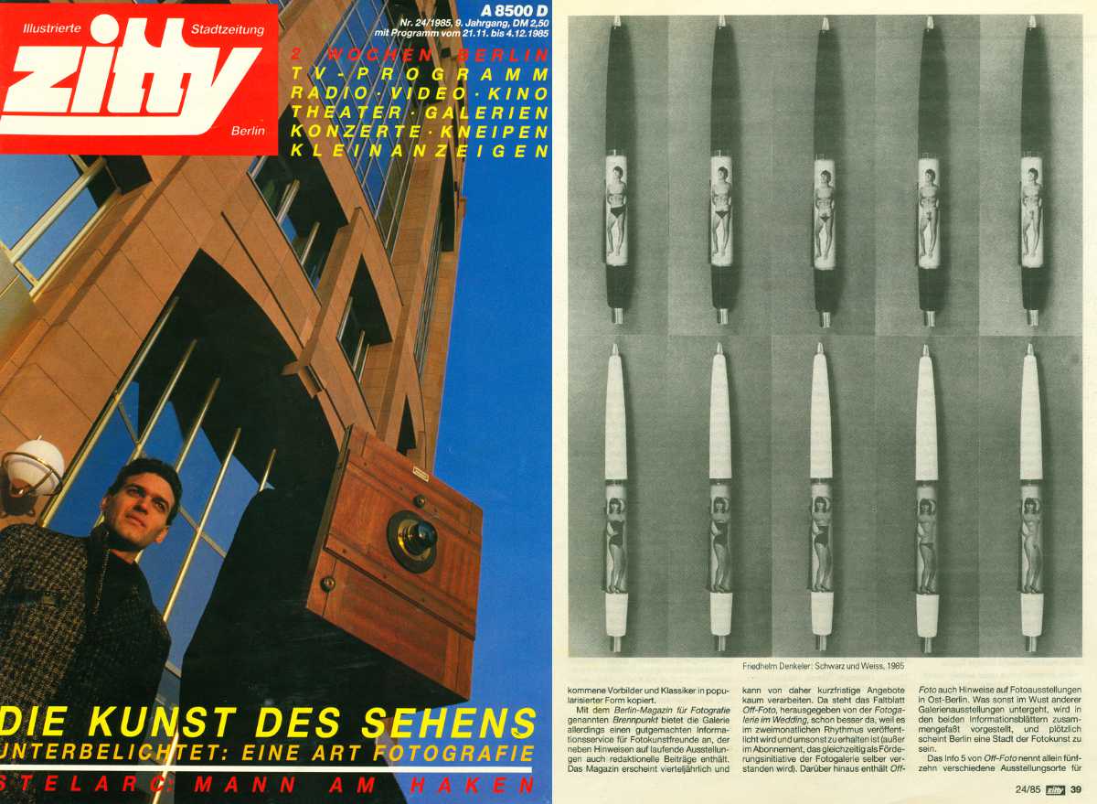 Stadtmagazin ZITTY Nr. 24/1985 mit dem Hauptthema Fotografie (aufgeschlagene Seite mit einem Foto von Friedhelm Denkeler), 1985