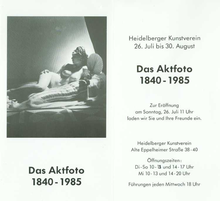 Einladung zur Ausstellung »Das Aktfoto – 1840-1985«, Heidelberger Kunstverein, 26.07.-30.08.1987
