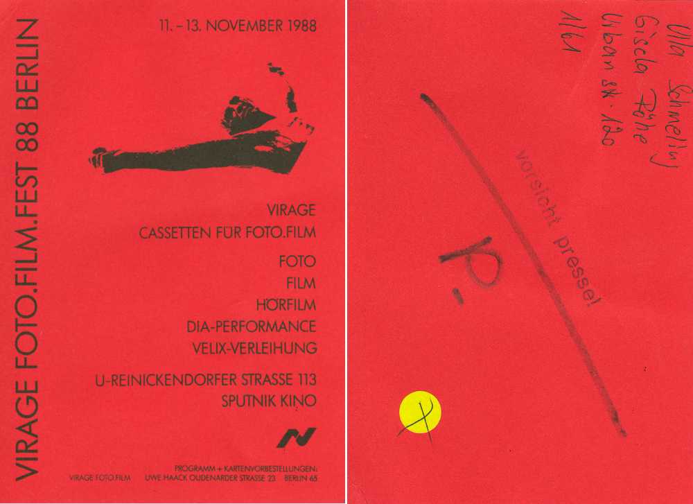 Einladungskarte zum »Virage Foto-Film-Fest'88« von Uwe Haack, Berlin, 1988