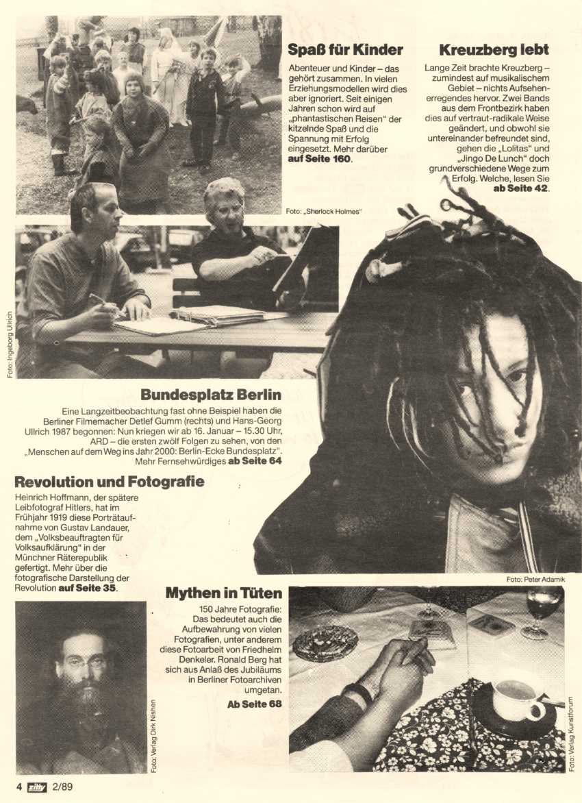 Stadtmagazin »ZITTY«, 2/89, mit einem Foto von Friedhelm Denkeler, 1989