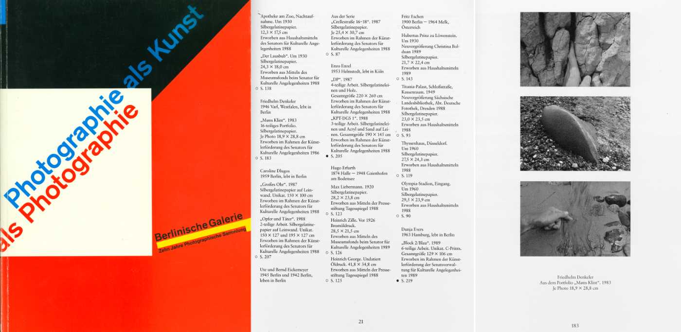 Katalog zur Ausstellung »Photographie als Kunst – Kunst als Photographie«, Berlinische Galerie im Martin-Gropius-Bau, 1989