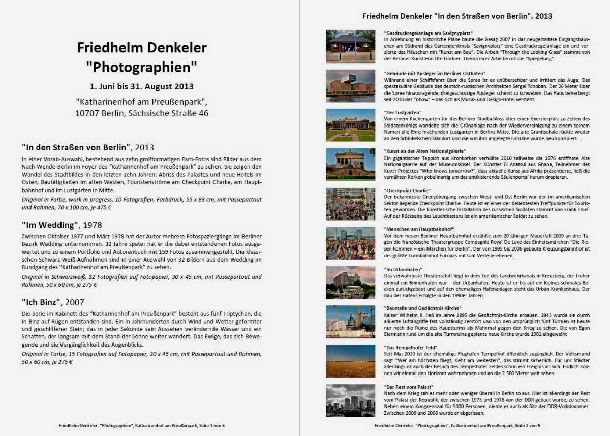 Katalog zur Ausstellung »Friedhelm Denkeler – Photographien« im Katharinenhof am Preußenpark, 01.06. - 31.08.2013