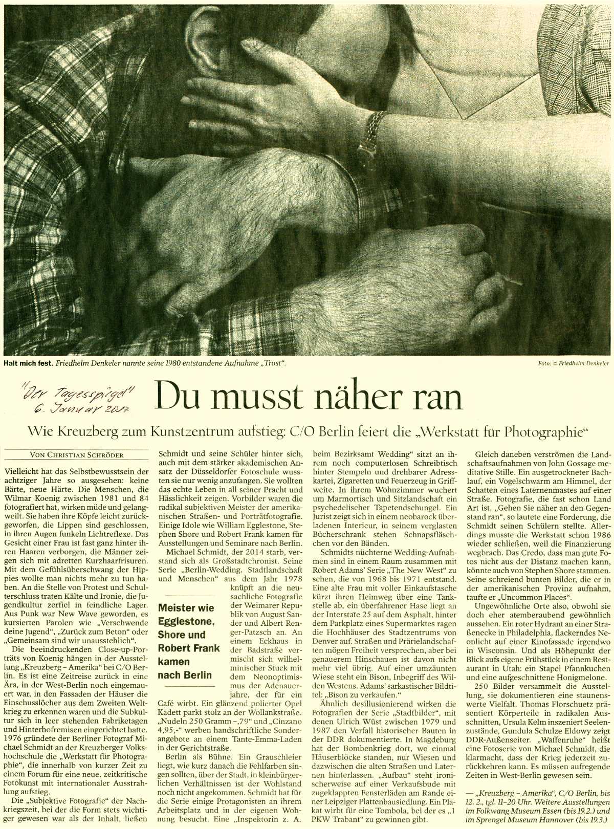 Zur Ausstellung »Werkstatt für Photograhie 1976-1986« bei C/O Berlin: Artikel im TAGESSPIEGEL, 6. Januar 2017